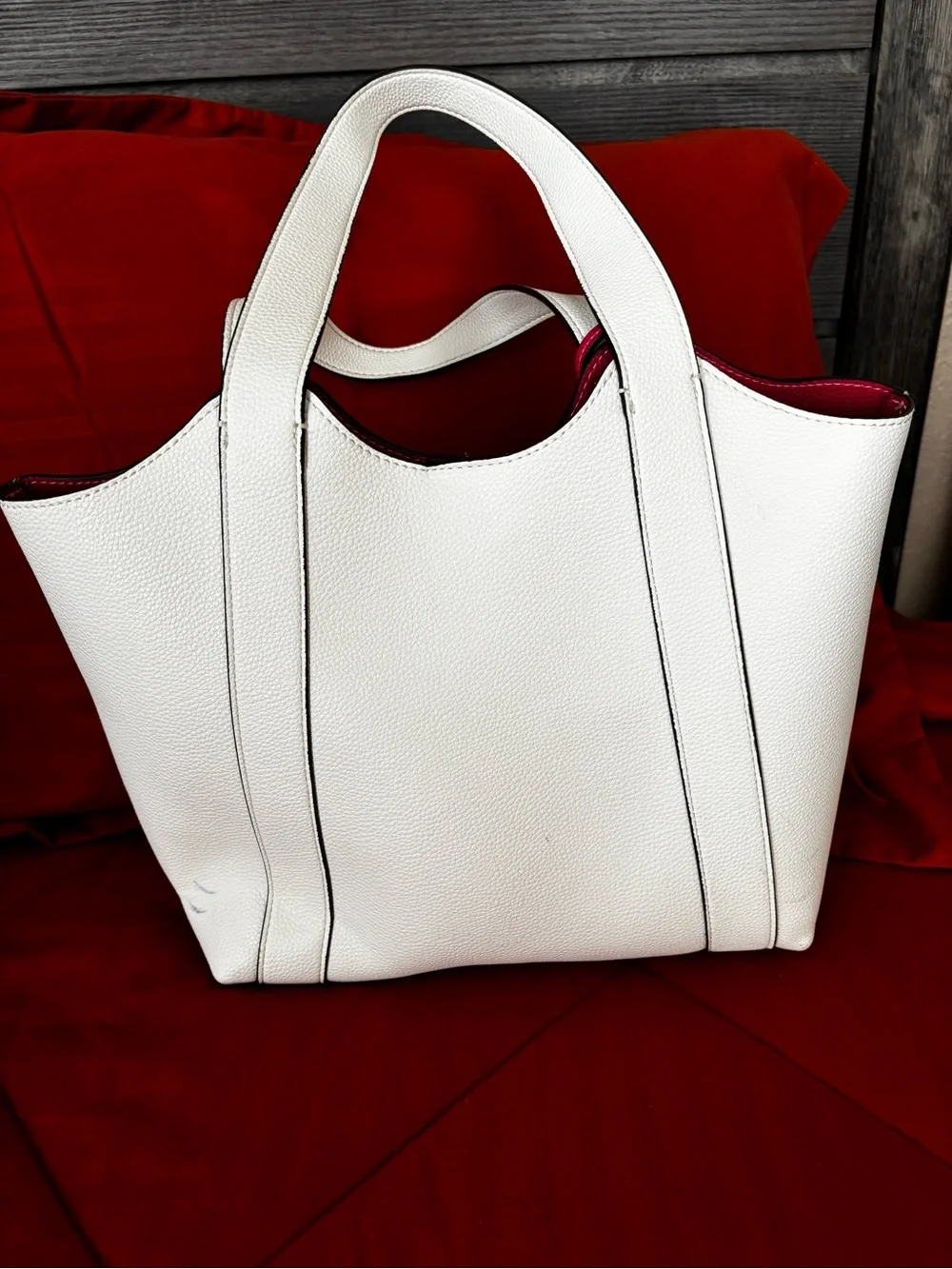 Aldo White Tote with Pink Trim and Charm